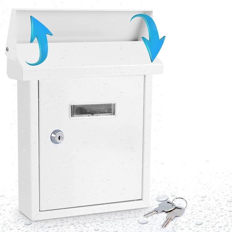 White Locking Mailbox Viewing Window Top Access Flap Modern Minimalist