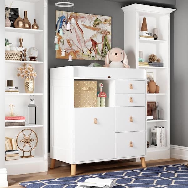 White Nursery Dresser Changing Topper Open Cubby Splayed Legs