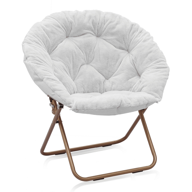 White Plush Saucer Chair Bronze Folding Oversized Seat