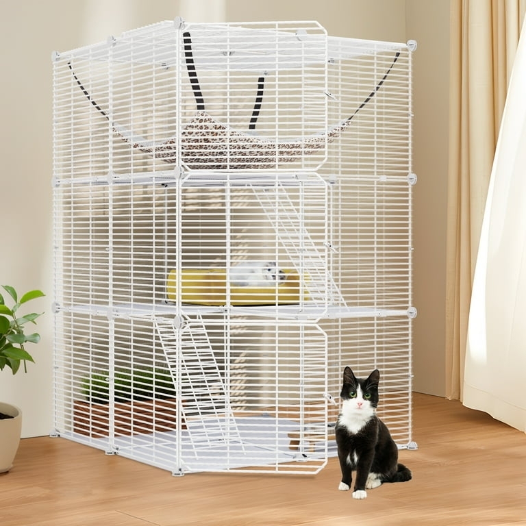 White Tiered Cat Condo with Leopard Print Hammock & Ramps