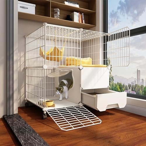 White Wire Cat Cage 3 Tier with Pull Out Drawer and Casters
