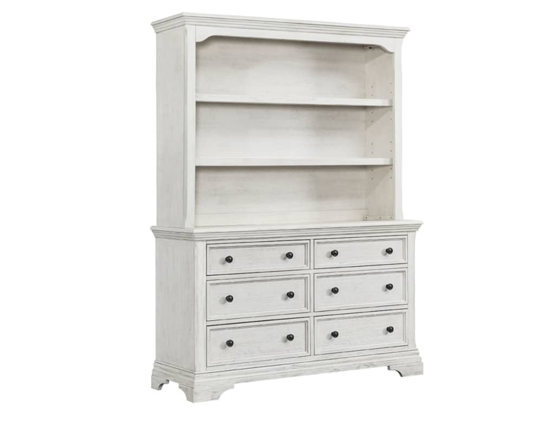 Whitewashed Farmhouse Dresser Hutch with Crown Molding