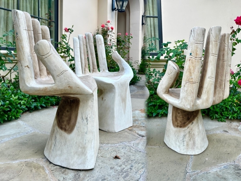 Whitewashed Hand Chair: Sculptural Shape with Fingernail Details