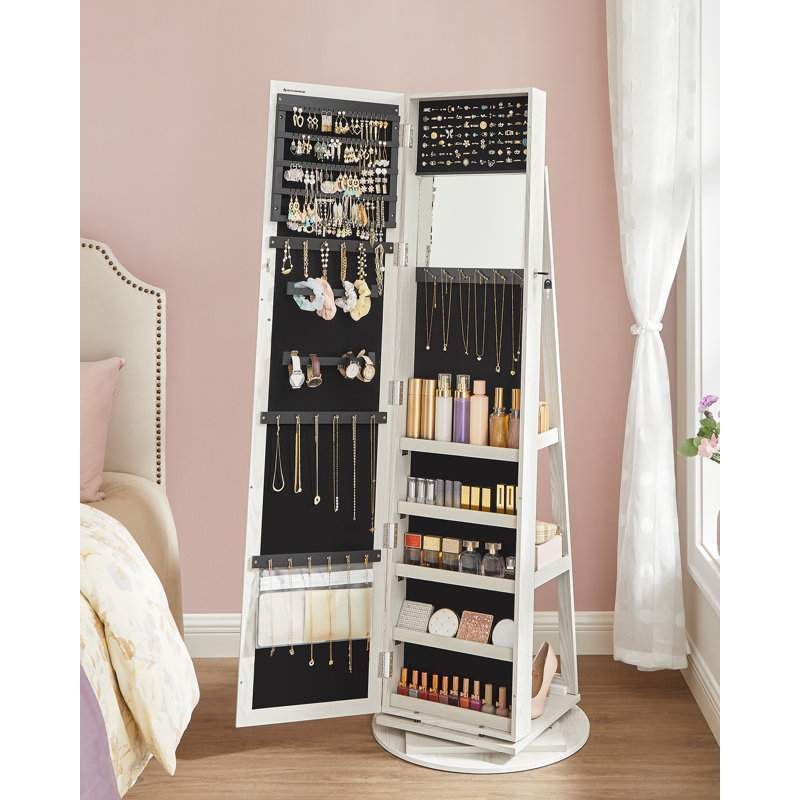 Whitewashed Jewelry Armoire with Swivel Base and Shelving