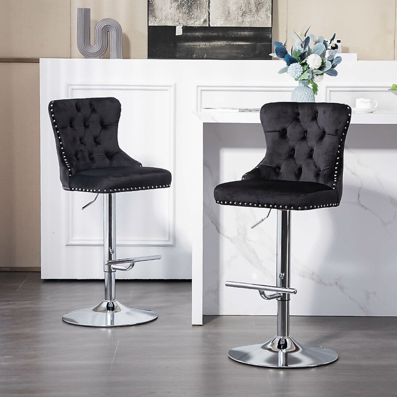 WhizMax Modern Swivel Bar Stools Set of 2 Adjustable with High Back and  Velvet Upholstery 300lbs HeavyDuty Metal Base 360 degrees Swivel for  Kitchen Island Home Bar Black in the Bar Stools