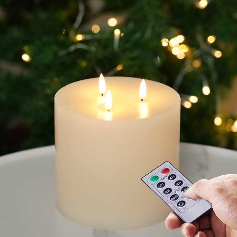 Wide Diameter Flameless Candle Extra Wide Pillar, Triple Wick, Remote