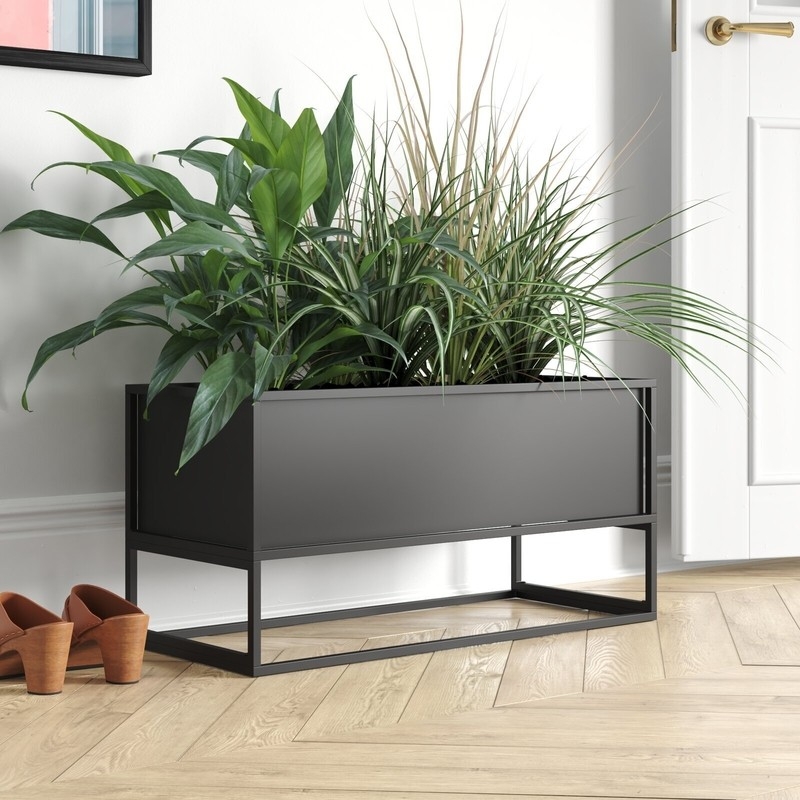 Wide Planter Elevated Stand Rectangular Trough Metal Thin Profile