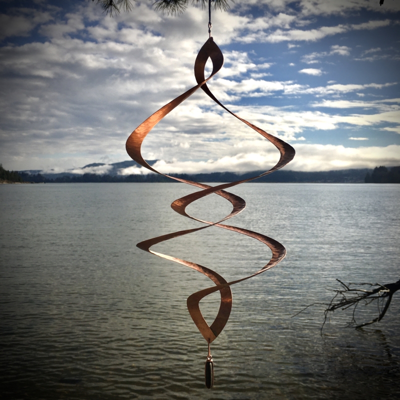 Wind Sculpture Double Helix Pounded Finish Kinetic Design Copper