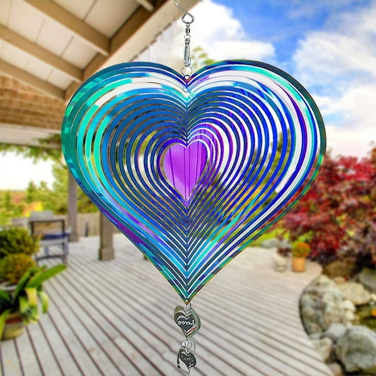 Wind Spinner 3D Heart Shape Iridescent Finish Rotating Layers Hanging