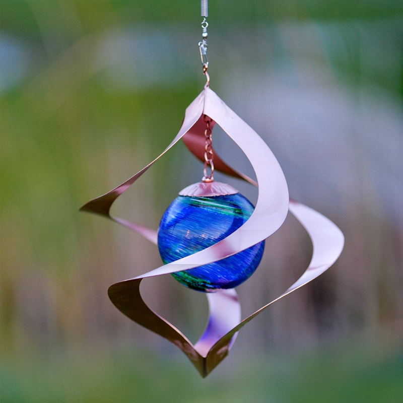 Wind Spinner Copper Spiral Helix Swirled Glass Orb Garden Art