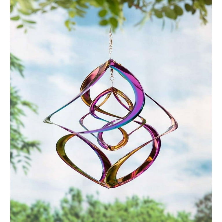 Wind Spinner Dual Spiral Iridescent Finish Diamond Silhouette Geometric