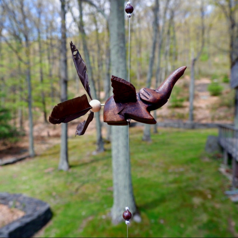 Wind Spinner Elephant Motif Propeller Tail Beaded Wire Rustic Wooden