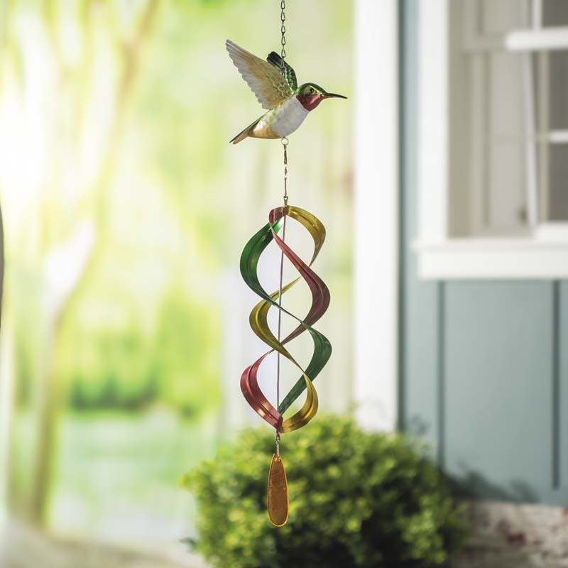Wind Spinner Helical Spirals Tricolor Finish Hummingbird Topper