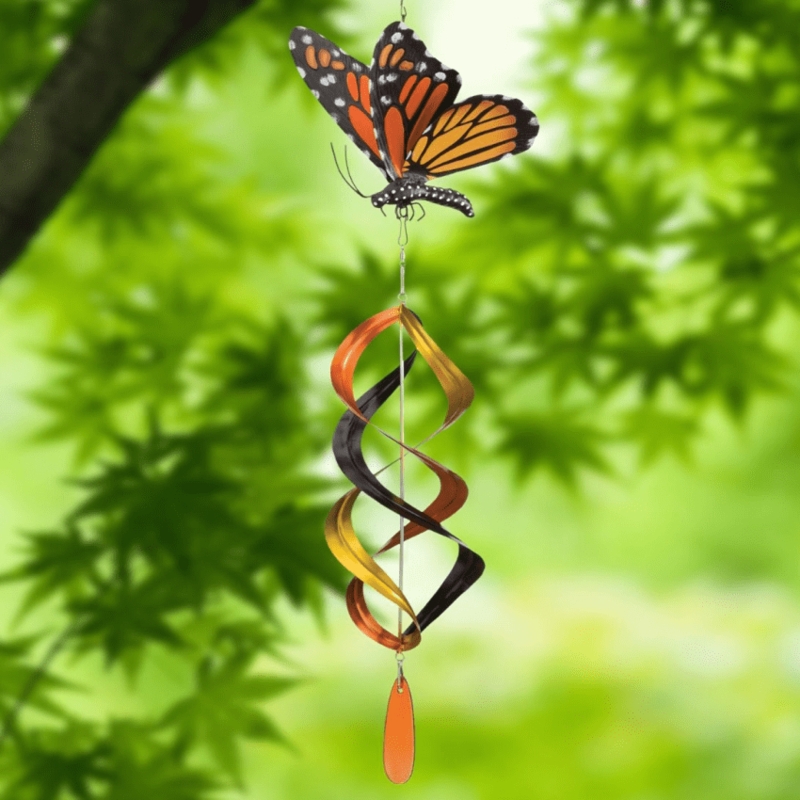 Wind Spinner Monarch Butterfly Topper Double Helix Spiral Orange Decor