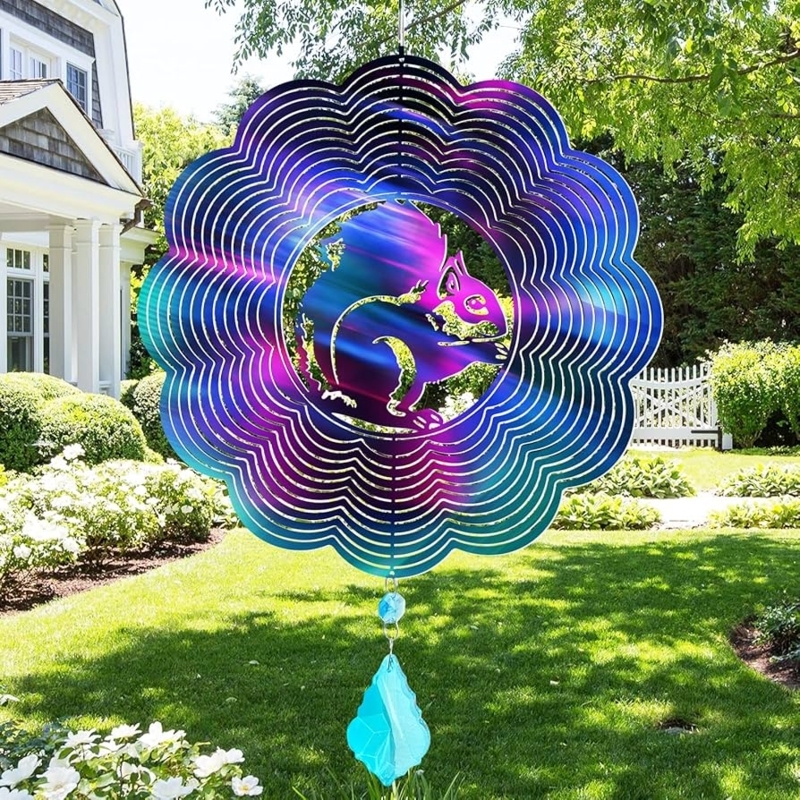 Wind Spinner Squirrel Silhouette Iridescent Gradient Scalloped Rings