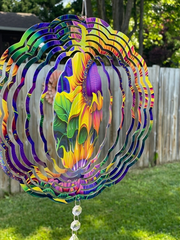 Wind Spinner Sunflower Motif Scalloped Rings Faceted Bead Tassel
