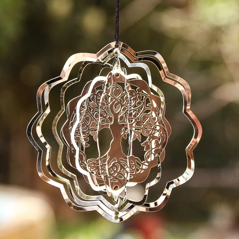 Wind Spinner Tree Of Life Motif Mirror Polished 3D Layers Celtic