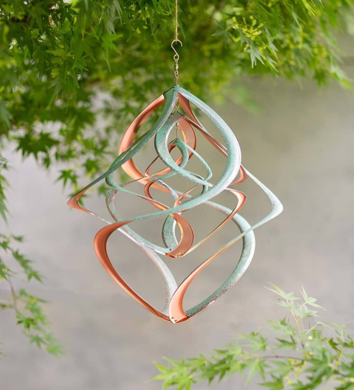 Wind Spinner Triple Nested Spiral Verdigris Patina Copper Garden Art