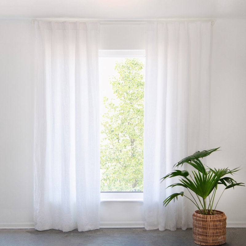 Window Curtains Crisp White French Linen Floor Length Minimalist