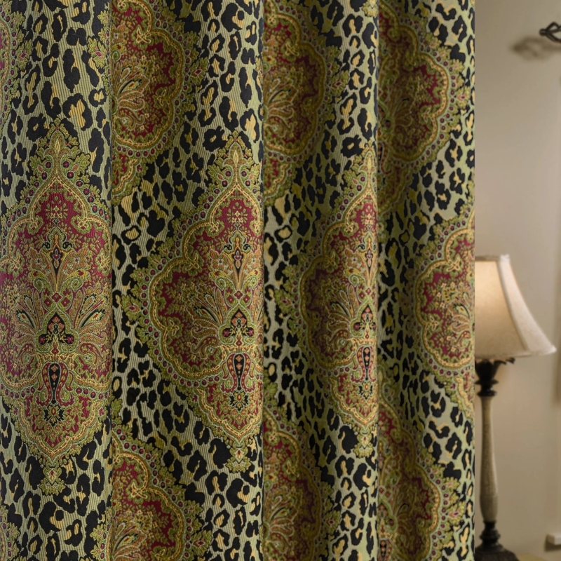 Window Curtains: Jacquard Texture, Leopard and Paisley Medallion Pattern