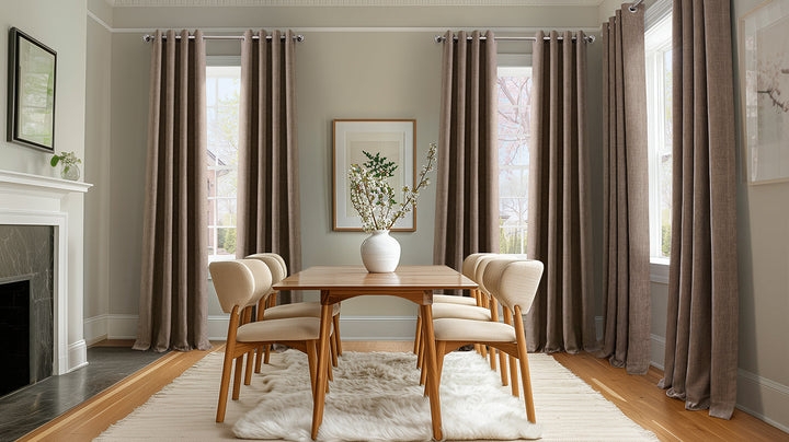 Window Curtains Mushroom Brown Grommet Top Linen Texture Organic Modern
