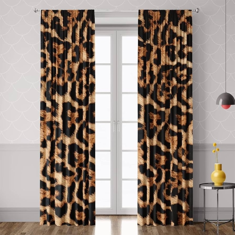 Window Curtains: Rod Pocket Tawny Leopard Print, High Contrast Glam Panels