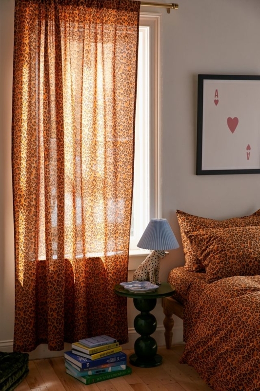 Window Panel: Rust Orange Leopard Print, Semi-Sheer Maximalist Decor