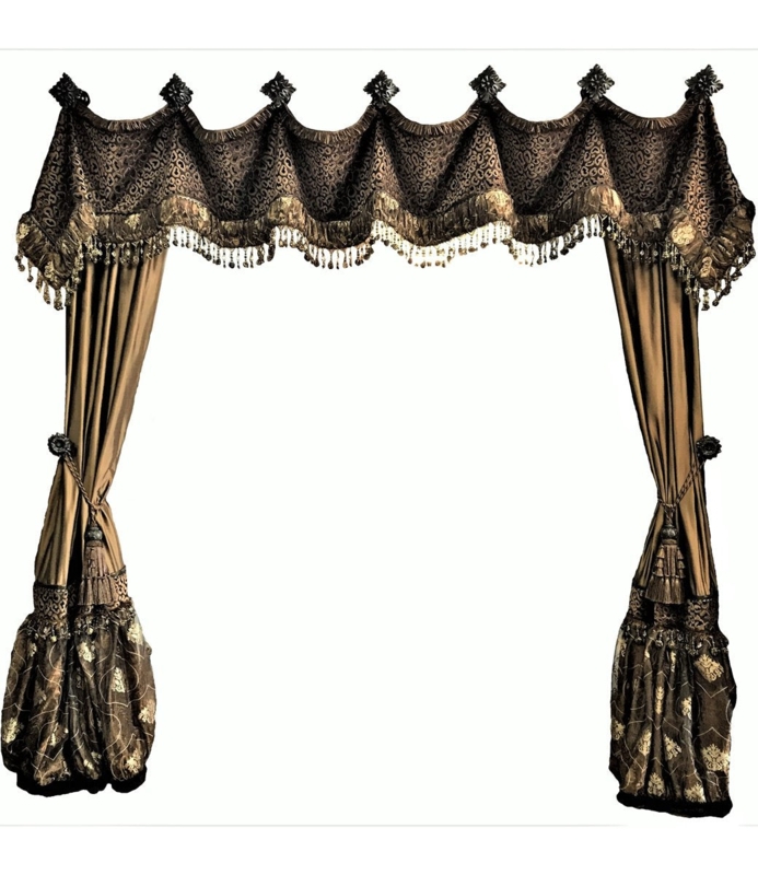Window Treatment Set: Beaded Fringe Valance, Silk-Like Bronze Leopard