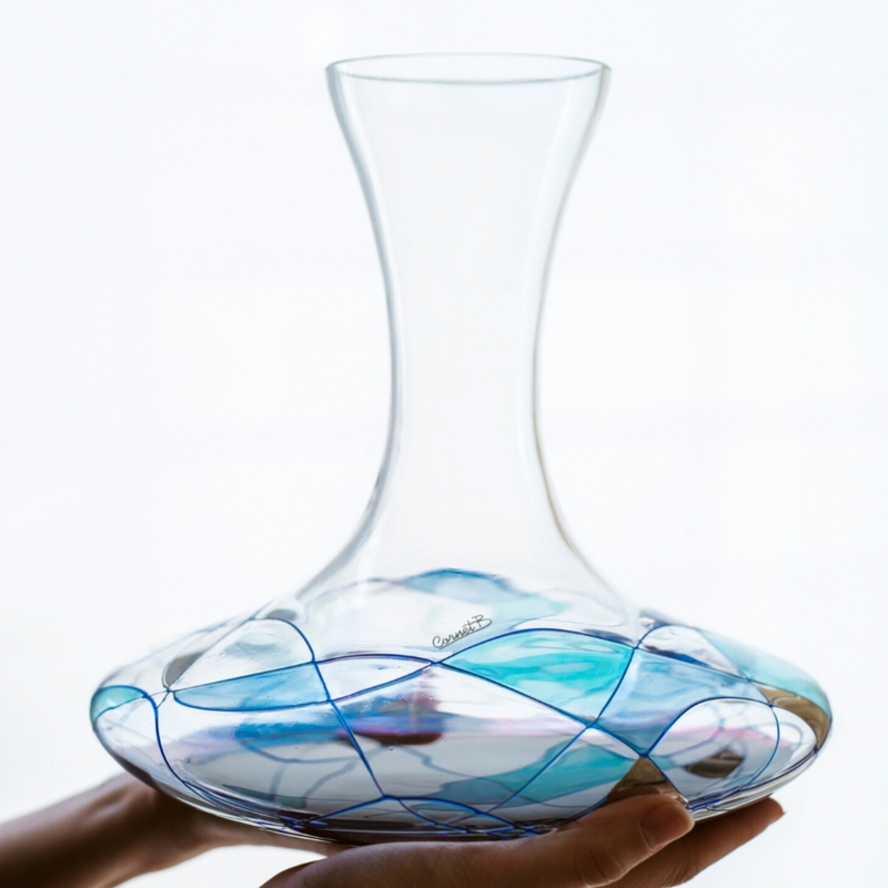 Wine Decanter, Artisan Blue Stained Glass Mosaic Base