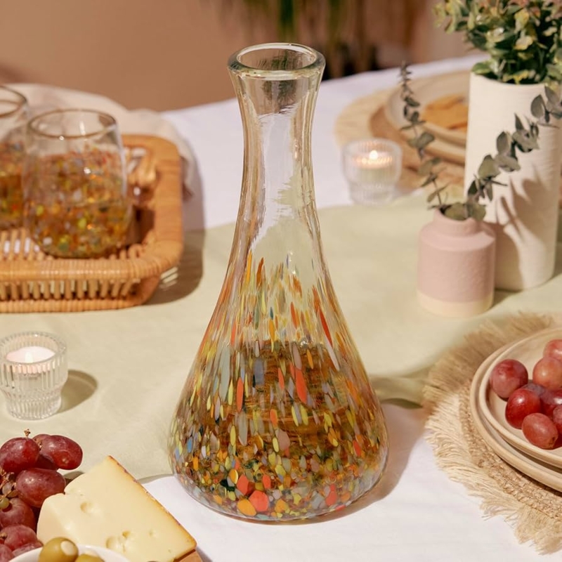 Wine Decanter, Artisanal Hand-Blown Glass with Multicolor Confetti