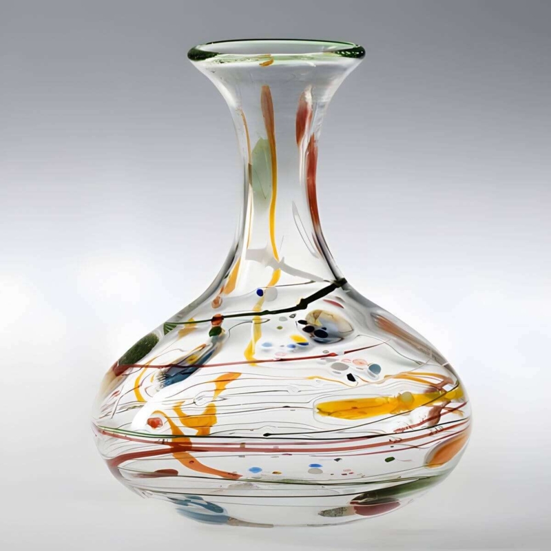 Wine Decanter, Contemporary Glass with Abstract Multi-Color Swirls