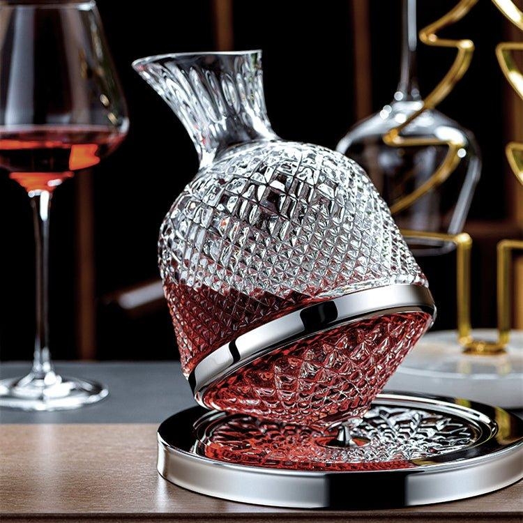 Wine Decanter, Crystal Globe Shape on Rotating Metal Base