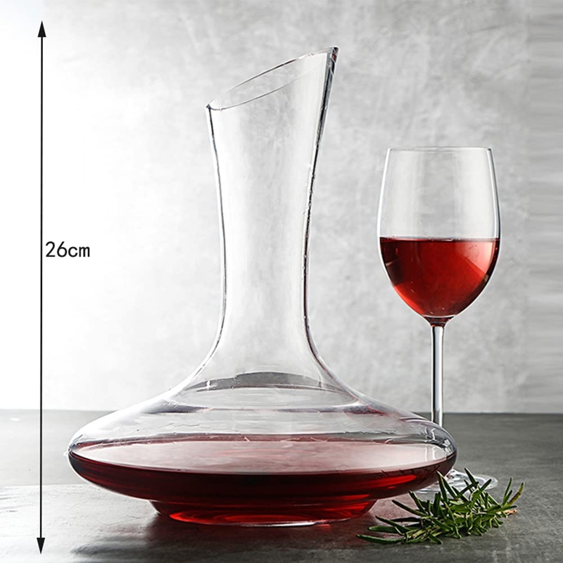 Wine Decanter, Hand Blown Crystal with Narrow Neck and Slanted Spout