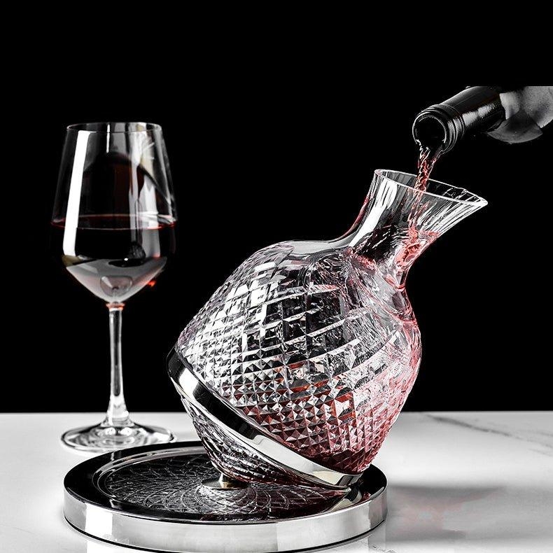 Wine Decanter, Luxury Diamond Cut Crystal with Spinning Base