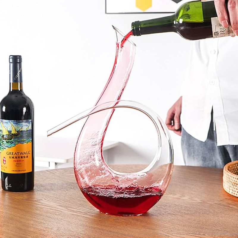 Wine Decanter, Modern Sculptural Glass with Large Circular Cutout