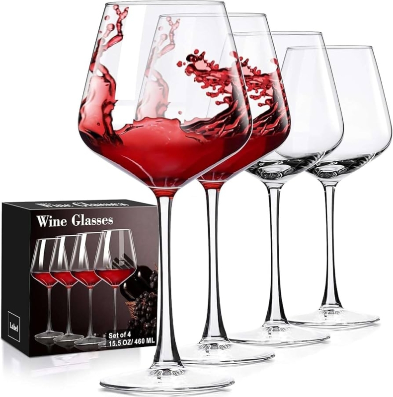 Wine Glass Angular Bowl Long Stem Clear Modern Minimalist Set