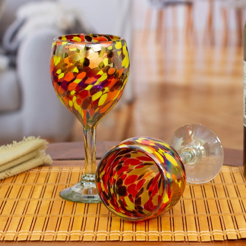 Wine Glass Recycled Handblown Bohemian Stemware Round Bowl