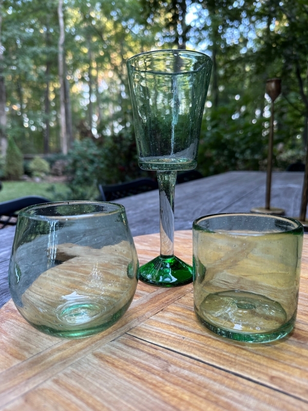 Wine Glass & Tumbler Set Seafoam Bubbly Texture Rustic Handblown