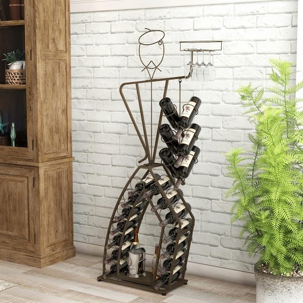 Wine Rack Figural Waiter Silhouette in Dark Bronze Metal
