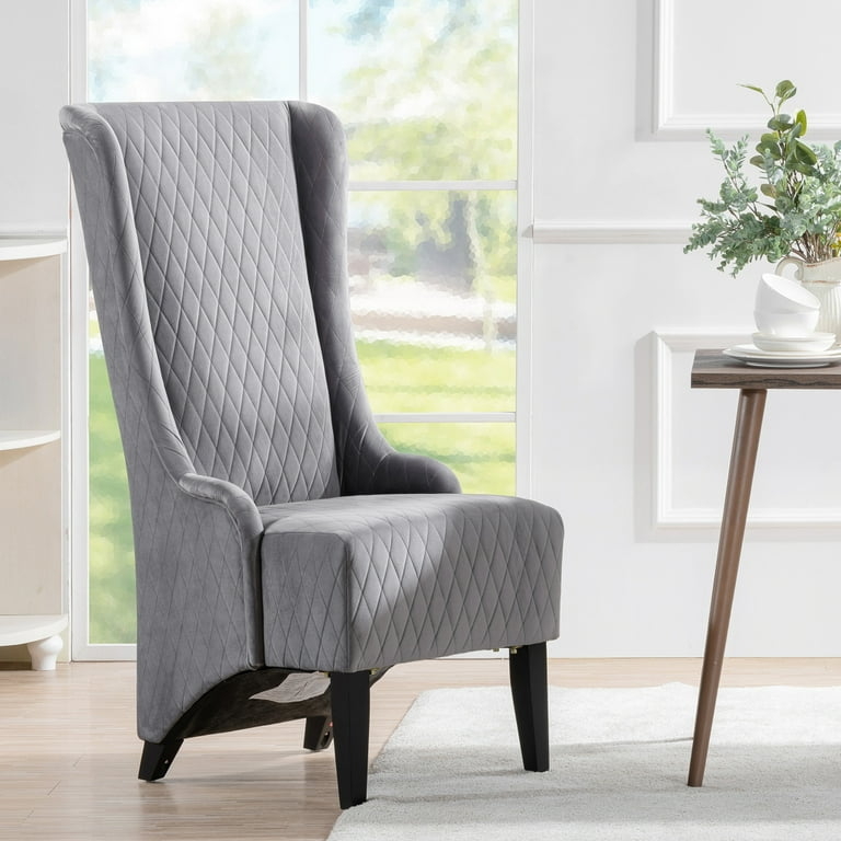 Wingback Accent Chair Gray Quilted Fabric Armless Design High Back