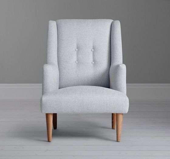 Wingback Armchair Compact High Back, Button Tufting, Textured Grey