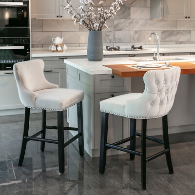 Wingback Dining Seating Off-White Velvet Matte Black Legs Nailhead.