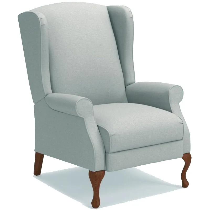 Wingback Recliner with Cabriole Legs in Seafoam Blue Upholstery
