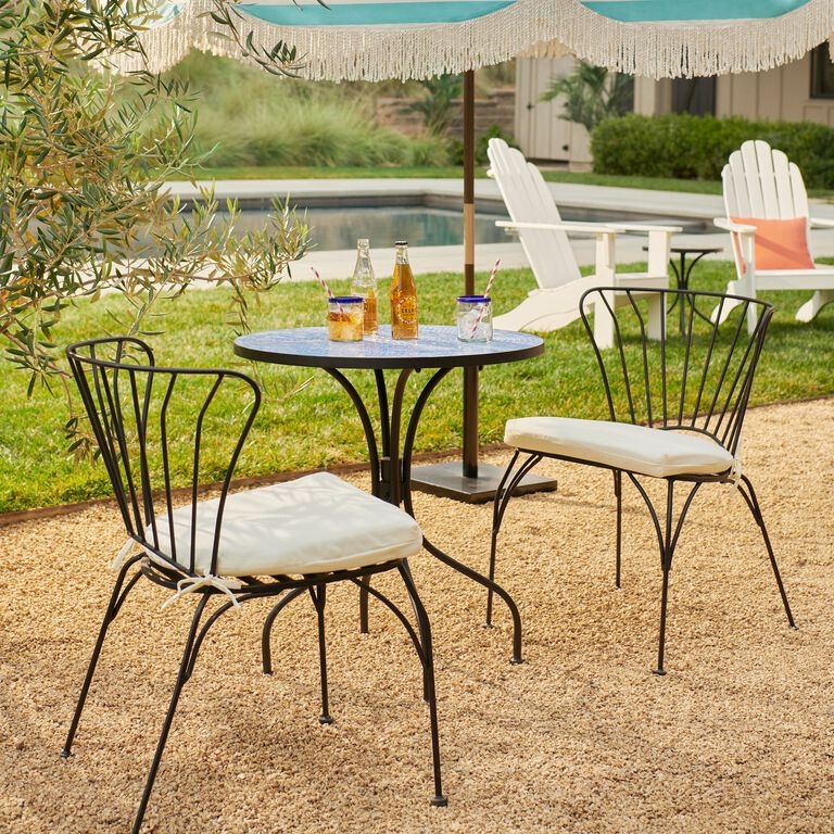 Wire Back Patio Seating, Matte Black Metal Stacking Chairs with Cushions