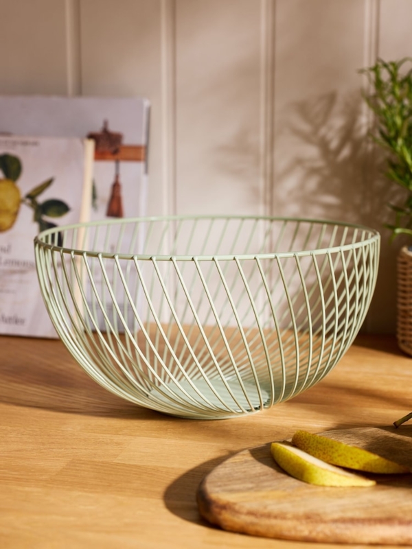 Wire Bowl Sage Green Curved Construction Scandi Modern Open Air