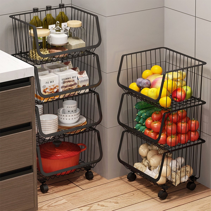 Wire Storage Cart Rolling Casters Stackable Open Front Matte Black