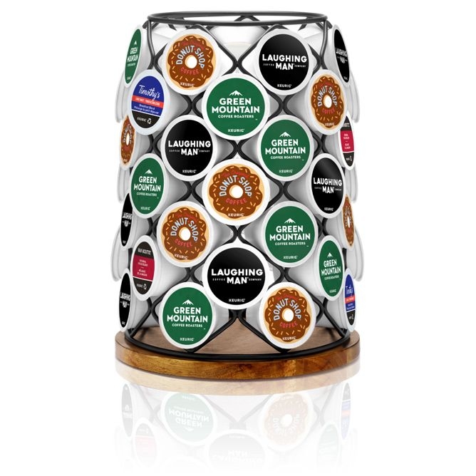 Wood and Wire Coffee Pod Holder Carousel, Rotating Tiered Storage
