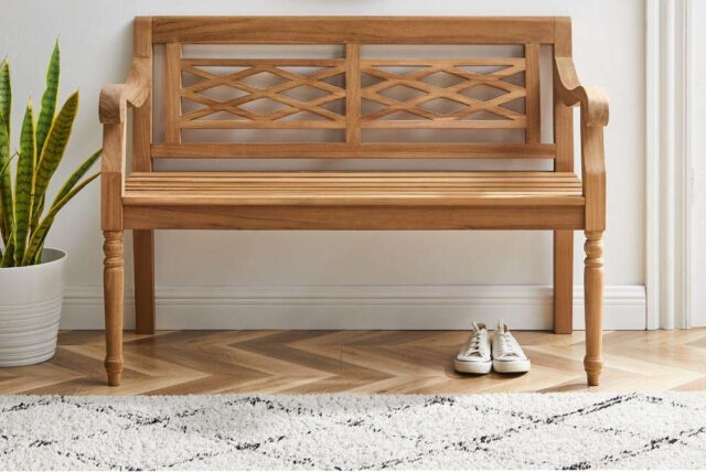 Wood Bench Traditional Style Trellis Backrest with Turned Legs