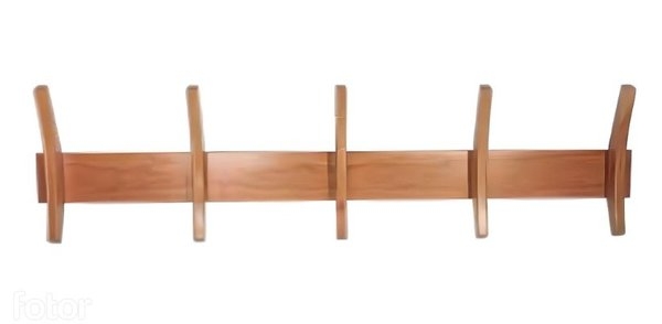 Wood Vertical Hook Rack Curved Vertical Slats Five Hooks