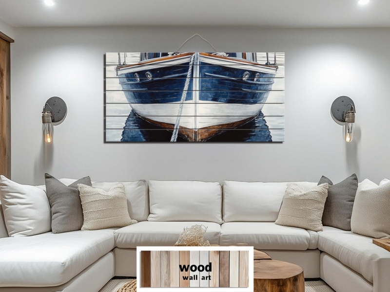 Wood Wall Art Nautical Boat Print Horizontal Plank Design Boat Bow Rustic
